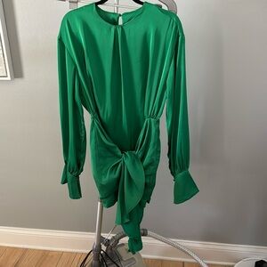 NWOT Long Sleeve Green Satin mini dress size L
